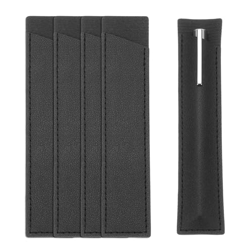 PATIKIL Estojo de couro para caneta-tinteiro individual, feito à mão, 5 unidades, porta-canetas-tinteiro para lápis, caneta esferográfica de toque, capa dura, cadernos, preto