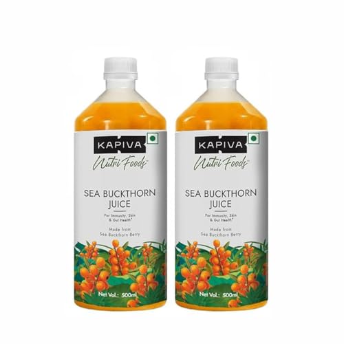 Image of Kapiva Sea Buckthorn Juice 500 ML | Omega 7-Rich Superfruit | Supports Immunity, Glowing Skin & Gut Health | With Omega 3, 6 & 9 - Pack of 2