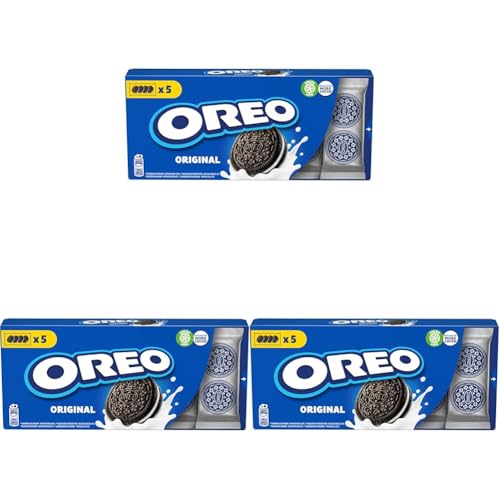 Oreo Original Galletas de Cacao Rellenas de Crema Sabor Vainilla 220g - Caja con 5 Paquetes (Paquete de 3)