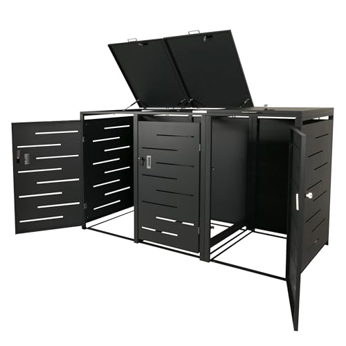 3er-Mülltonnenverkleidung HWC-E83, Mülltonnenbox Mülltonnenabdeckung,...