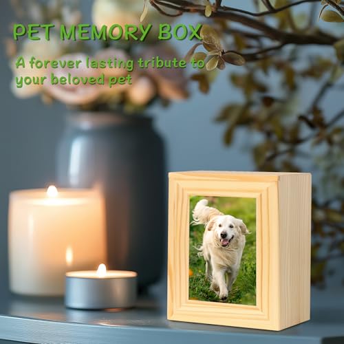 DiDiBirDi Hundeurne,Gedenkurnen aus Holz für Haustiere,Gedenkbox für Haustiere mit Fotorahmen,Urne für Hunde oder Katzen,Katzenurne (50kg)
