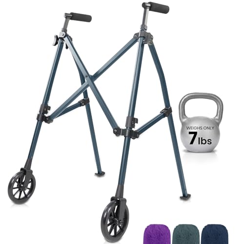 Vive Lightweight Folding Walker for Seniors - Narrow Foldable Rolling Walker for Small Spaces- Compact & Collapsible for Travel - with Wheels, Mobility Support, Portable- Weighs Only 7 Pounds
