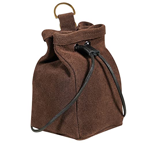Riñonera Mythrojan de cuero marrón 6.5" x 4" x 4.5" con cordón para disfraces medievales