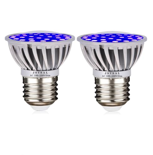 JSVSAL Dimmable LED Black Lights Bulb PAR16 Short Neck 6W Blacklight,E26 Medium Base 120V, UVA Level 395-400nm, Glow in The Dark for Blacklights Party, Body Paint,Fluorescent Poster,2-Pack