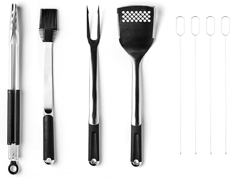HexClad 8-Piece BBQ Grill Tool Set with 18" Grill Spatula, 18" Lo...