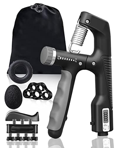 Lot 5 Pcs Hand Gripper Réglable 10-100kg avec Compteur, Muscle Main Entraîneur, Hand Grip 100kg, Musculation Main et Avant Bras Muscu, Handgrip Kit Complet pour Muscler Avant Bras
