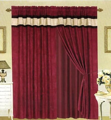 Grand Linen 7 Piece Burgundy Brown Black Bed in a Bag Micro Suede Queen Comforter Set with Accent Pillows