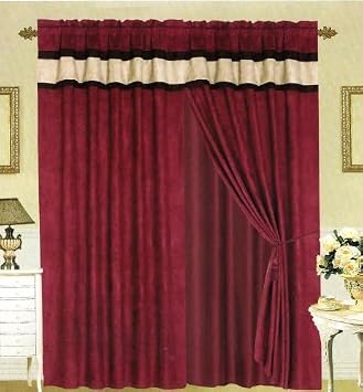 Grand Linen 7 Piece Burgundy Brown Black Bed in a Bag Micro Suede Queen Comforter Set with Accent Pillows