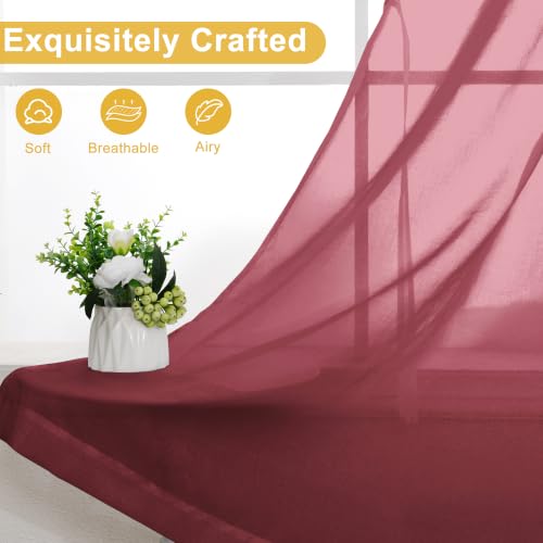 DWCN Stores Gardinen mit Kräuselband Transparent Wein Rot H260 x B140 cm – Ansicht 2