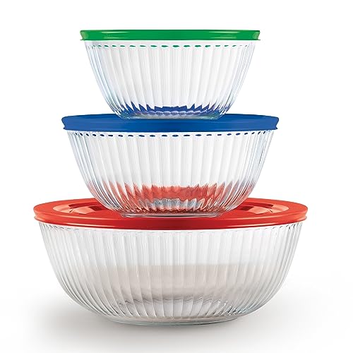 Pyrex Sculpted (3-Pack) Glass Mixing Bowls Set With Plastic Lids
