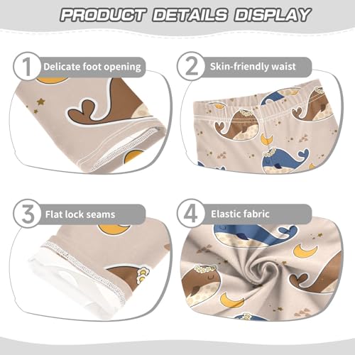 Whale Blue Brown Girls Leggings,Workout Leggings for Girls Toddler Athletic Legging Size for 3-10T3