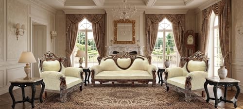 Image of Wooden 5 Seater Sofa Set, Solid Wood Sofa | 3+1+1 with Cushion Seating | Traditional Design Furniture for Living Room | Home | Bedroom | Office