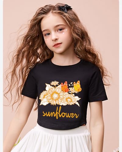 Image of DDSOL Girls Crop Tops Summer Palm Tree Sunset Beach Shirt Hawaii Short Sleeve Tropical Tshirts for Teen Girl 6-14 Years