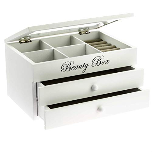 Preisvergleich Produktbild SIDCO Schmuckkasten Holz weiß Schmuckschatulle Schmuckkästchen Schmuckkoffer