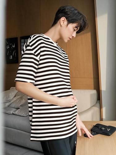 Image of Mack Jonney Oversized | Loose Fit | Half Sleeves 100% Cotton Round Neck Striped T-Shirt for Men-MACK640558