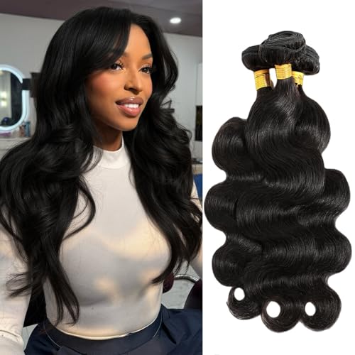 Tabobuii - 3 Bundles de Cheveux Humain Body Wave Bundles Human Hair 100% Brésiliens Vierges et Non Traités - Extensions pour Pose Rapide et Couture (Sew In)...