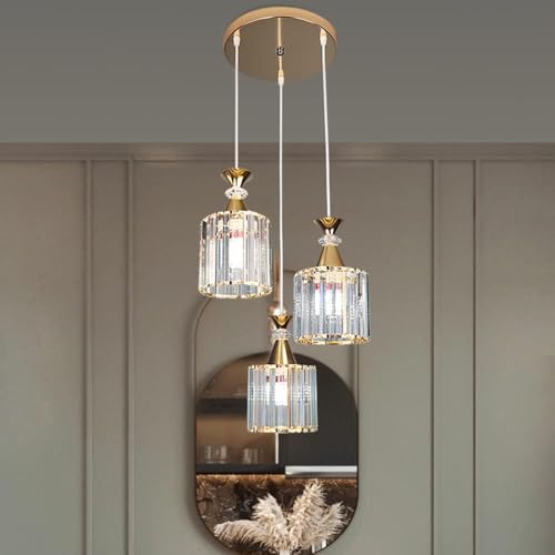 Lustre cage en métal et cristal à 3 lumières pour plafond style industriel