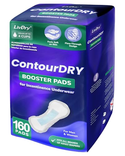 Image of ContourDry Booster Pads XL by LivDry, Adds Max Absorbency to Adult Diapers with Flow-Through Design, Up to 4 Cups Capacity, More Coverage for Women and Men, 160 Count