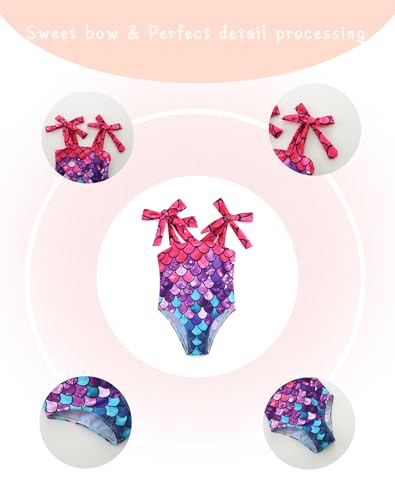 Image of Toddler Swim Suit Girl Summer Bow Strap Beach Swimwear One Piece Bathing Suits for Girls 3-6 Months Mermaid
