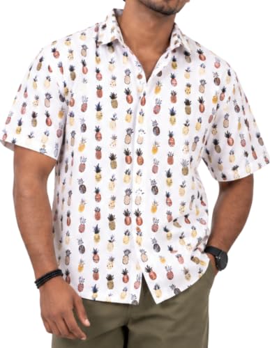 Image of BROWN CULTURE Men's Cotton Blend Abstract Printed Casual Shirt, Spread Collar, Half Sleeves, Regular Length, Button Front Closure, Stylish Everyday Wear for Men
