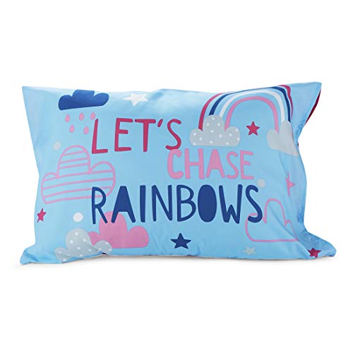 Image of Baby Boom Funhouse Let's Chase Rainbows 4 Piece Toddler Bedding Set - Includes Comforter, Sheet Set - Fitted + Top Sheet + Reversible Pillowcase for Girls Bed, Pink