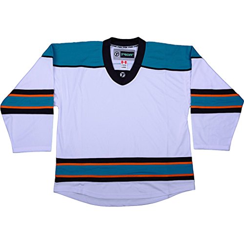 TronX Spielbekleidung DJ300 Junior Eishockey Trikot, Hockeybekleidung, Lange Ärmel (DE/NL/SE/PL, Alphanumerisch, L, XL, San Jose Sharks - White)