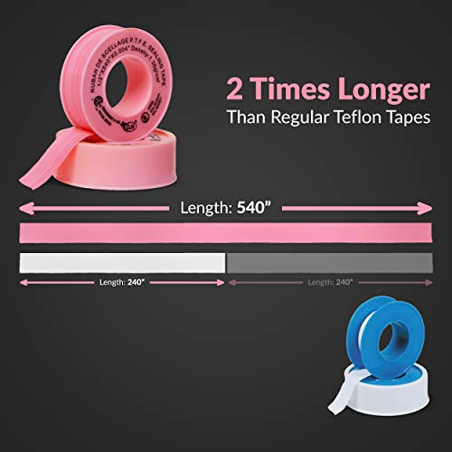 D.N Teflon Tape Premium Grade (PTFE) Thread Seal Tape for Plumbers | High Density Water & Gas Pipe Sealant Tape | 3.8 mil Thick | 1/2″ Width x 540 ″ Length – Pink (Pack 1)