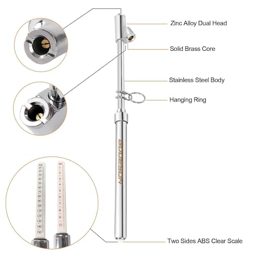 Image of GODESON Heavy Duty Tire Pressure Gauge 10-150 PSI, Professional Dual Head Air Pressure Gauge for Truck Car Motorcycle, Accurate Reading Pen Style Tire Gauge with 1-10 Bar Range