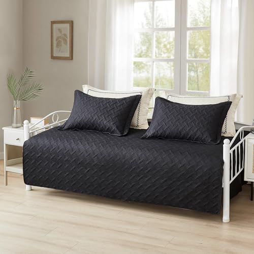 Image of Hailea 3 Piece Black Daybed Cover Twin Size Cozy Daybed Sets Bedding Double Sided Quilting Cover Set Geometric Print Bedspread Coverlet All Season for Twin Bed with 2 Standard Shams,39 inchx75 inch