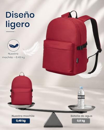 Miniatura 2 de Kono Mochila Escolar Ligera De Gran Capacidad Para Adolescente Hombre Mujer, Colegio Universidad Trabajo, Mochila Portátil 15,6 Viaje Negocios Diario - Rojo