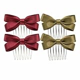 OERSUL 4PCS Hair Combs Satin Bow Hair Side Comb for Women's Styling-Green,Wine Red