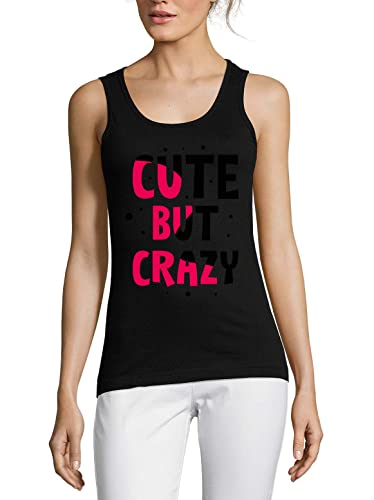 Débardeur femme coton Cute But Crazy noir et rose : haut d'été sans manches de qualité