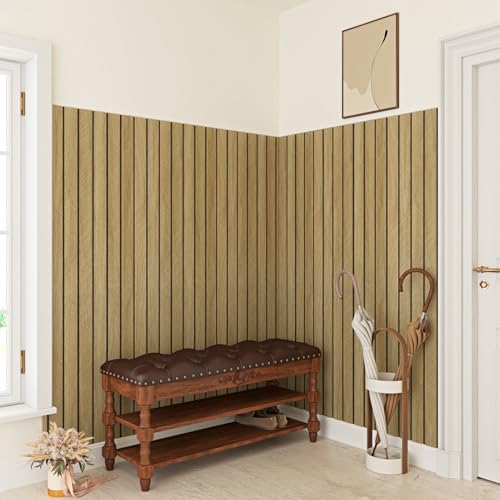 Paneles de madera marrón autoadhesivos listones 3D para pared 5