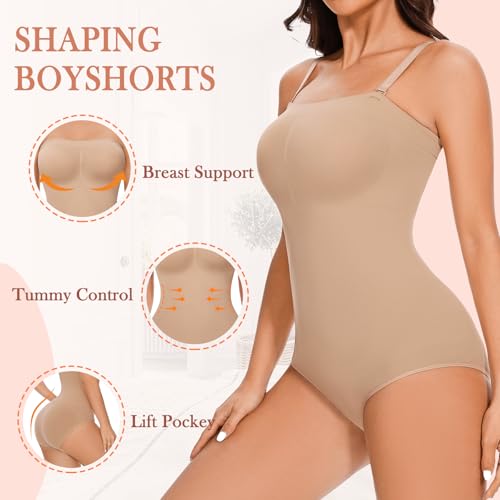 Image of Strapless Shapewear Bodysuit for Women Tummy Control Seamless Body Suits Slimming Tube Top Body Shaper Off Shoulder