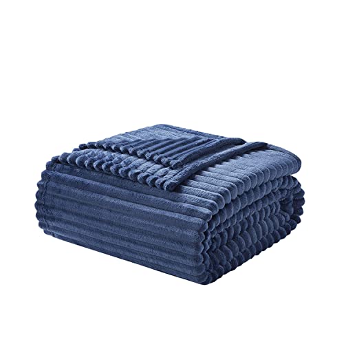 Image of Nestl Blue Blanket King Size for Bed - Cozy Warm Fuzzy Blankets for Women, Plush Large Fleece Throws for Girls - Navy Blue, 108 x 90 Inches