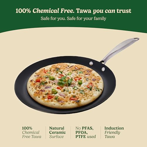 Image of Zira Triply Ceramic Dosa Tawa 28cm + Free Spatula | 100% Chemical Free Ceramic Surface | Triply Base for Fast Even Heating | Stick-Free Low Oil Cooking | Induction & Gas | ISI | 5 Year Warranty