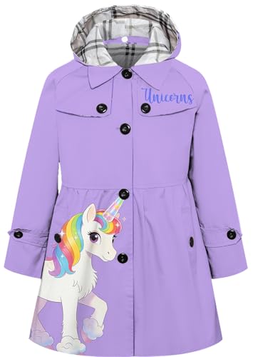 Image of Betusline Girl's Single Breasted Trench Coat Hooded Dress Coat Outerwear, 2-14 Years