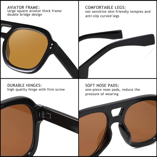Image of FEISEDY Vintage Aviator Sunglasses Double Bridge Women Men Large Square Thick Frame Trendy Eyewear UV400 B2846