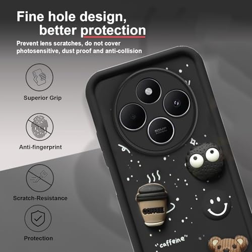 Image of GoldKart Back Case Cover Compatible for Redmi A4 5G | Poco C75 5G | Redmi 14C 5G | Cute Fun Cartoon 3D Ball Coffee Silicone Case | Full Body Protection Back Cover - Black