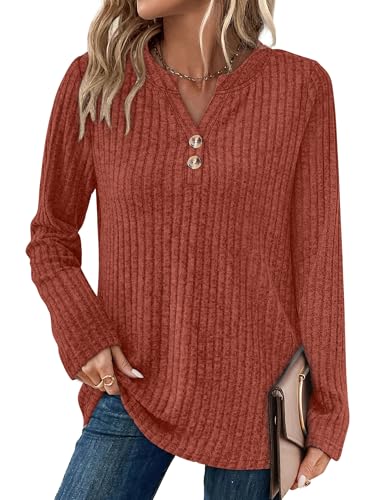 SAMPEEL Womens Sweaters Lightweight Long Sleeve Shirts V Neck Tops with Button Fall Outfits 2025 - Image 3