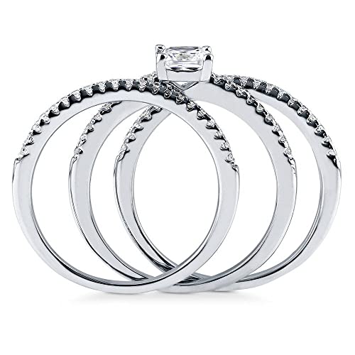 BERRICLE Sterling Silver Cushion Cut CZ Solitaire Wedding Engagement Promise Rings for Her, 0.6 Carat Cubic Zirconia Ring for Women, Stackable Band 1-3 Piece Set4