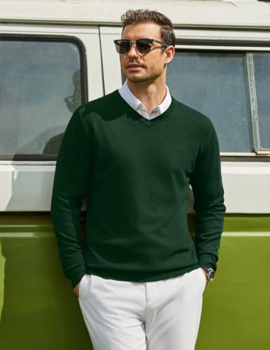 Image of COOFANDY Mens Casual V Neck Sweater Knit Slim Fit Long Sleeve Pullover Top