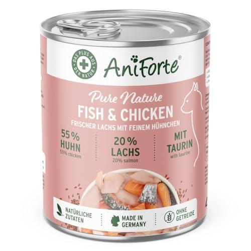AniForte Fish & Chicken Nassfutter für Katzen 6 x 400 g – Natürliches Katzenfutter nass getreidefrei, viel frisches Lachs & Huhn, Katzennassfutter getreidefrei, Futter für Katzen, Wet cat Food