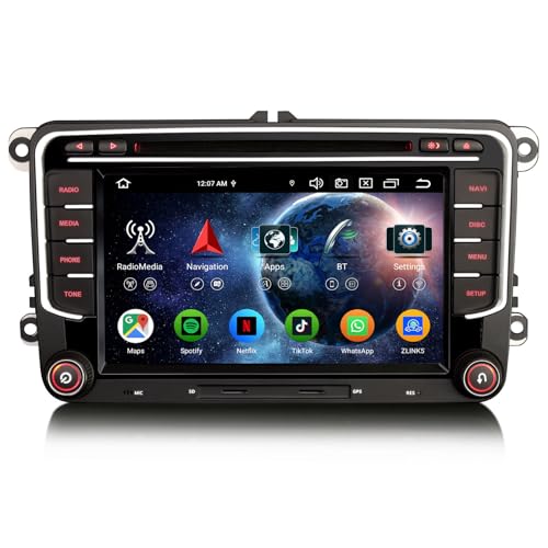 Erisin 7 Pulgadas 8 núcleos 4GB+64GB Android 14 Radio Coche Navegador GPS para Volkswagen Polo 6R Crafter Amarok Caddy T6 Skoda Yeti Bluetooth CarPlay Android Auto DSP WiFi 4G Dab+ USB Ops CD DVD TDT