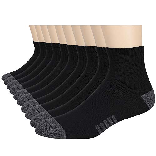 Eallco 10 Pack Mens Cotton Ankle Socks Athletic Heavy Full Cushioned Quarter Socks