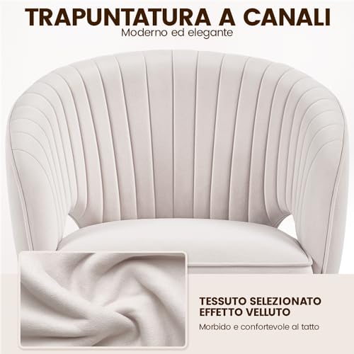 Poltroncina/Sedia da Ufficio Scrivania Ergonomica in Velluto Imbottita a Rotelle Girevole Reclinabile Altezza Regolabile Crema - Sedia gaming - Immagine 7