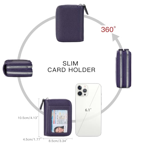 Image of RNIEGA Credit Card Holder Wallet RFID Blocking Leather Small Wallet for Women Double Zipper Wallet with ID Window