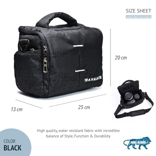 Image of TRAVALATE Polyester Black Classic Dslr Camera Shoulder Bag Case With Adjustable Shoulder Strap, Compatible For Nikon, Canon, Sony Mirrorless Cameras | Waterproof | Breathable Mesh | Anti-Shock
