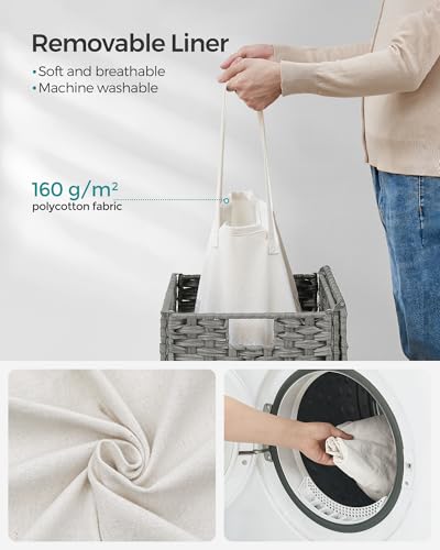SONGMICS - Storage Basket - 90L Dirty Laundry Basket with Lid - Foldable, Removable Fabric Bag and Handles - For Blankets, Clothes, Living Room, Bedroom, Laundry Room - Grey - LCB51WG