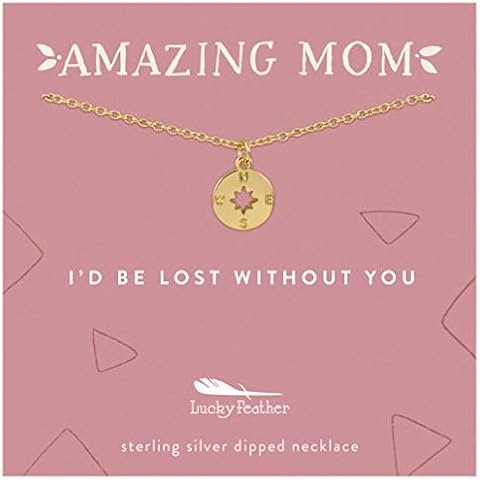 Lucky Feather Amazing Mom Necklace – 14K Gold Dipped with 16” – 18” Adjustable Cable Chain - Top Birthday and Mothers Day Gifts from Daughter or Son - Compass Cover